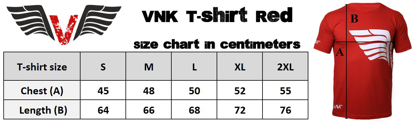 VNK T-shirt Red size chart